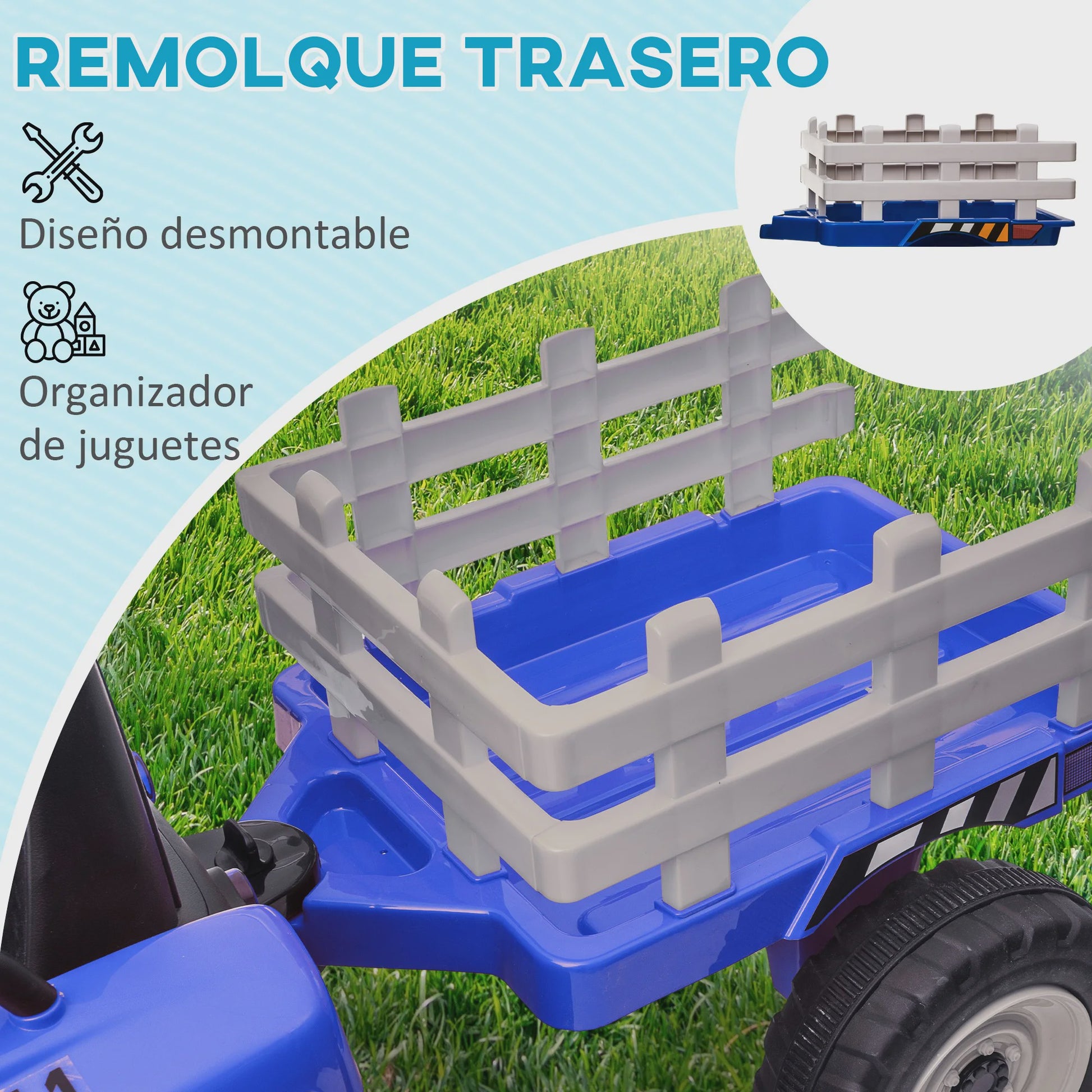 Elektrische Kinder Tractor met Aanhanger - Blauw (3-6 Jaar)