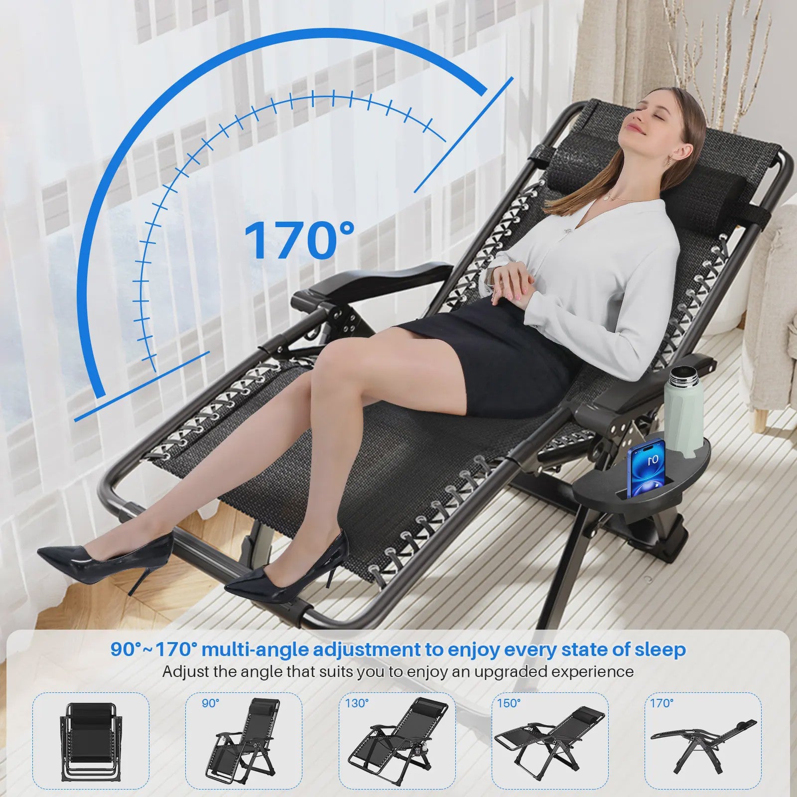 Verstelbare Zero Gravity Loungestoel Inklapbaar met Bekerhouder en Hoofdsteun - Comfort voor Buiten