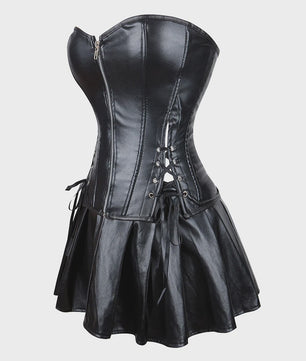 Lederlook Corset met Rok Set - Gothic, Punk & Steampunk Stijl - Verkrijgbaar in Plus Size
