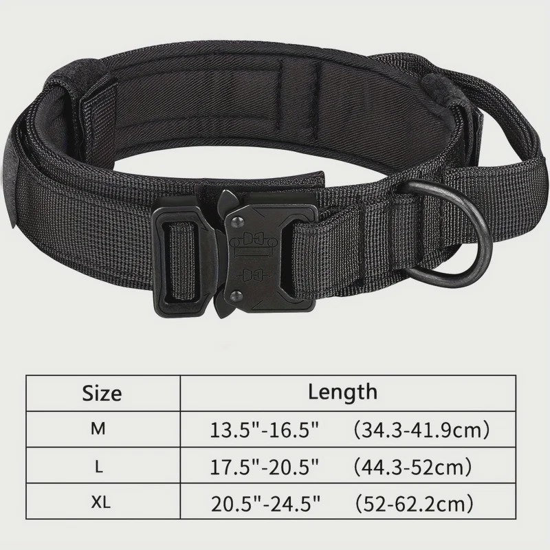 Tactische Hondenhalsband - Verstelbaar Militair Nylon Halsband met Handvat & Metalen Gesp