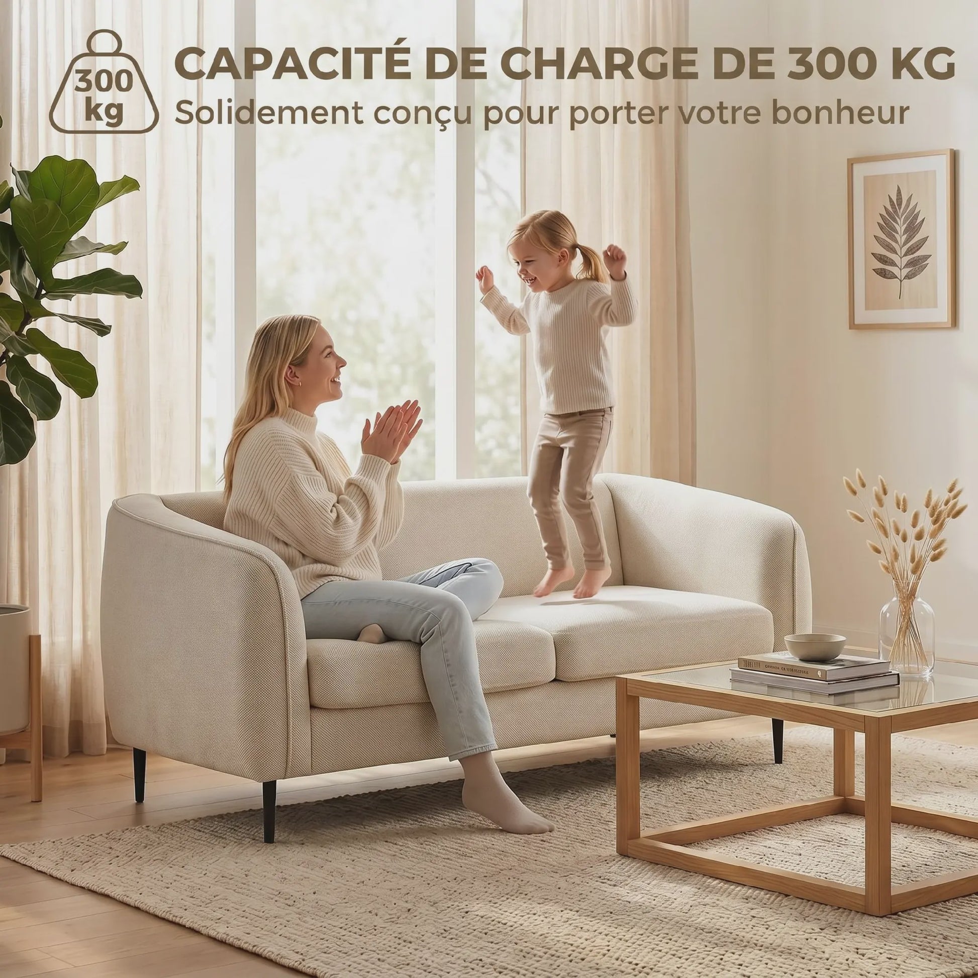 HOMCOM Sofa Velours Beige - Comfortabele 2-zits bank met verende kussens