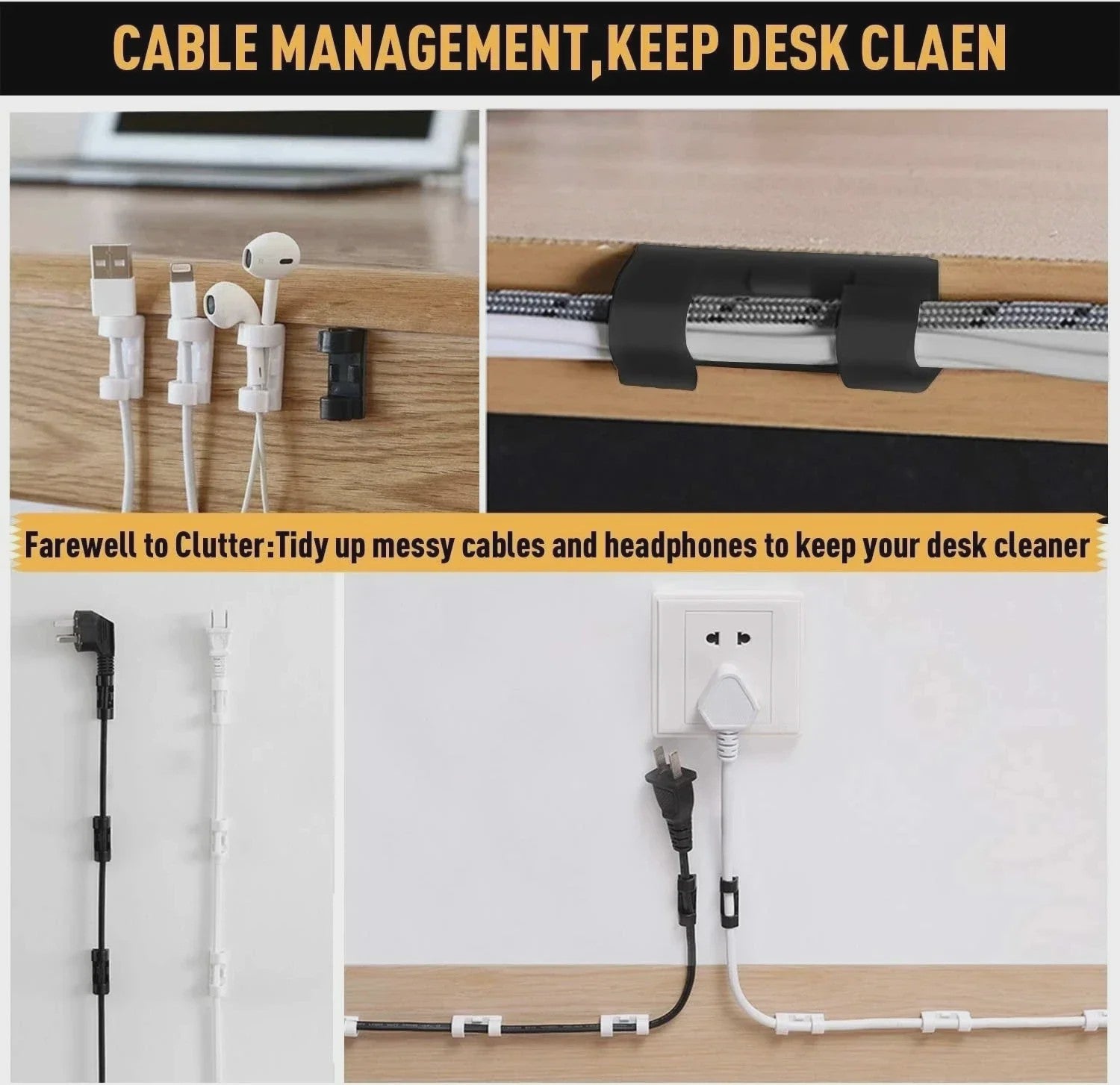 Zelfklevende Kabel Clips Organizer - Set van 20 Stuks voor Thuis, Kantoor & Auto