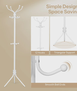 Stijlvolle Kapstok Boomvorm met 12 Haken - Staand Model voor Hal, Slaapkamer - 45x40x173 cm