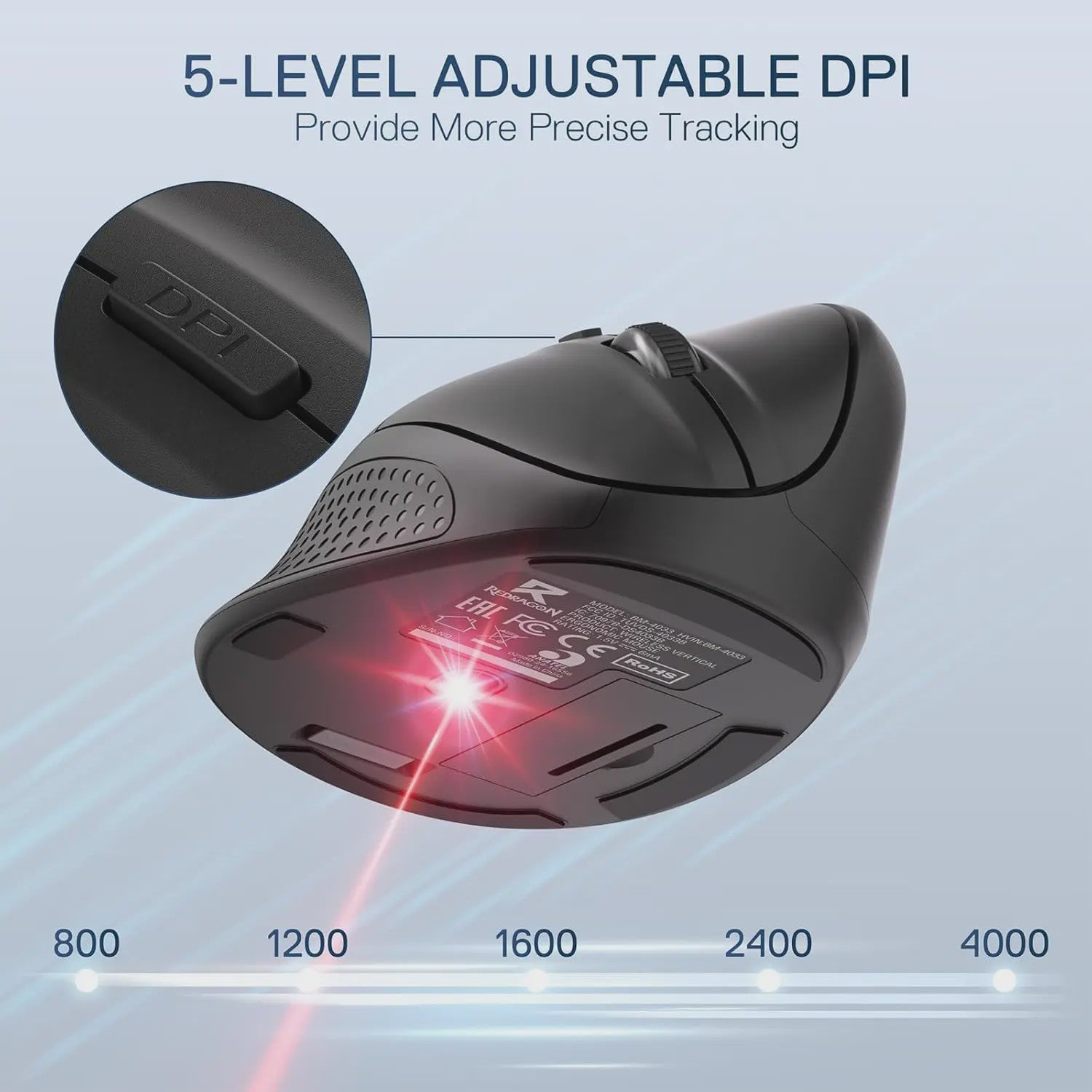 Redragon BM-4033 Verticale Ergonomische Muis - Draadloos, 4000 DPI