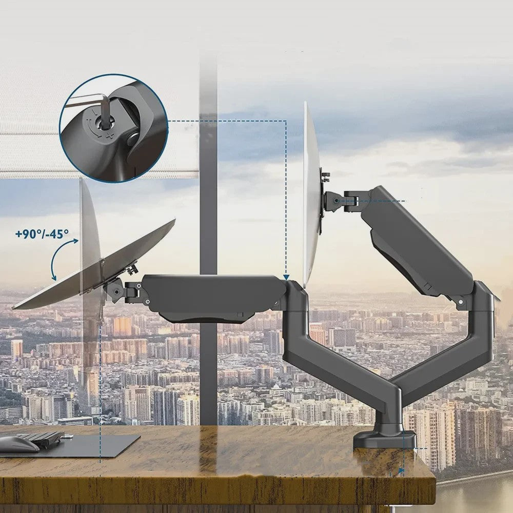 Dubbele Monitor Arm Bureauhouder - Verstelbaar voor 2x 32 inch Schermen, 10kg per Arm, VESA 100x100mm