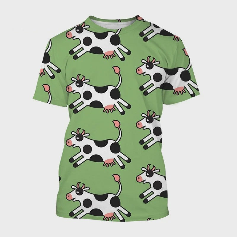 3D Print T-shirt met Koeienprint - Unisex Harajuku Stijl Casual Korte Mouw