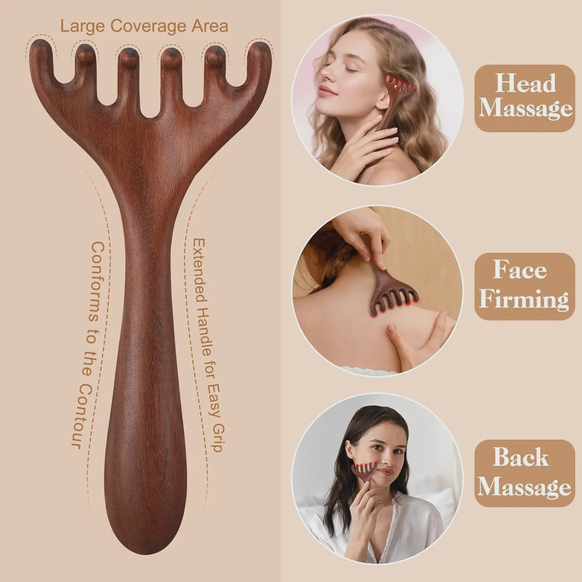 3-delige Houten Scalp Massager Set - Hoofdhuid Massage & Haarverzorging voor Dreads