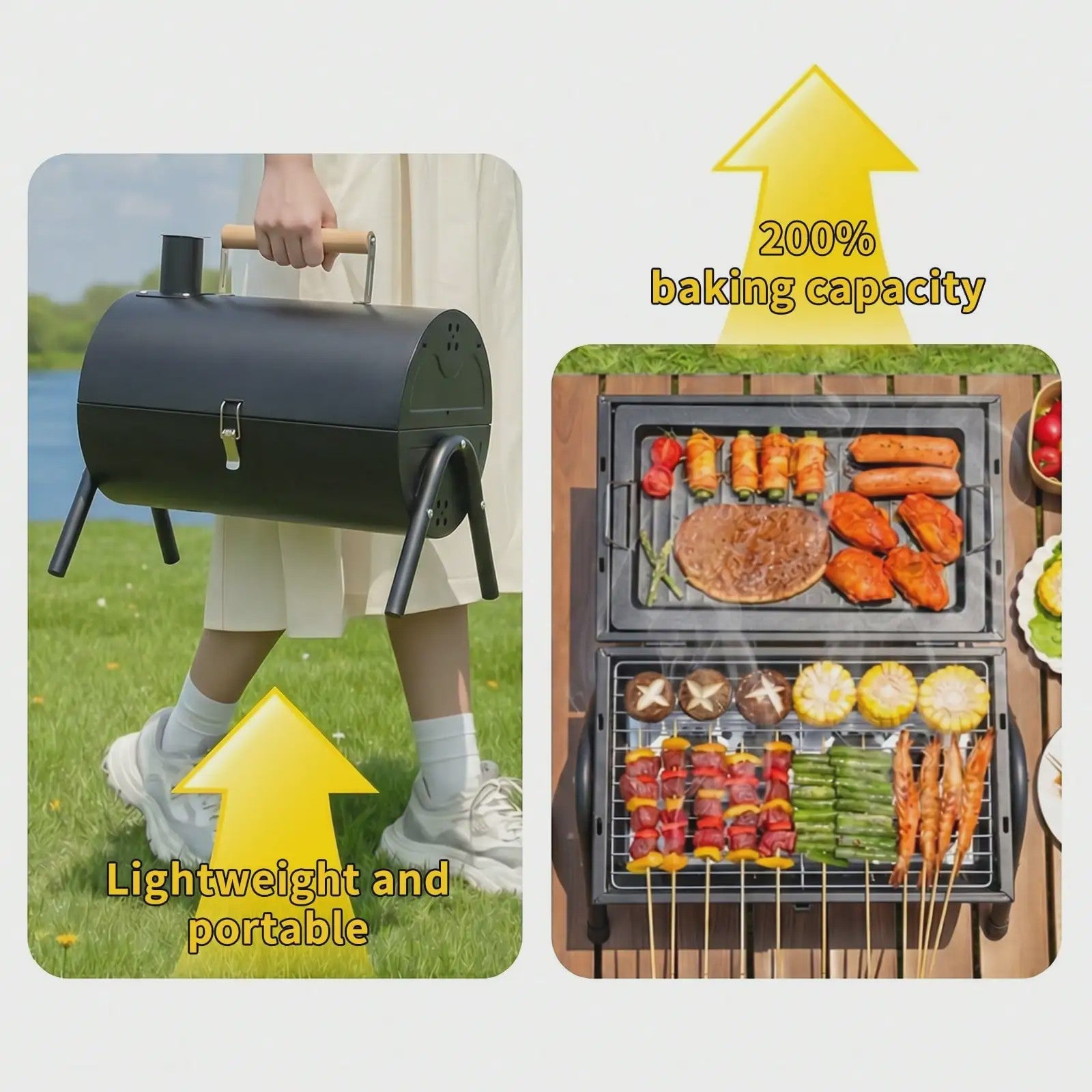 Compacte Dubbele Houtskoolgrill - Draagbaar voor Camping, Tuin & Picknicks