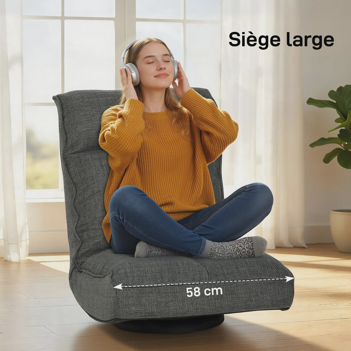 Opvouwbare Vloerstoel met 360° Draaifunctie en Verstelbare Rugleuning - Comfortabele Fauteuil voor Woonkamer