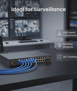 24-Poorts Gigabit Netwerk Switch met 2 SFP Poorten, 52Gbps Bandbreedte & Bliksembeveiliging