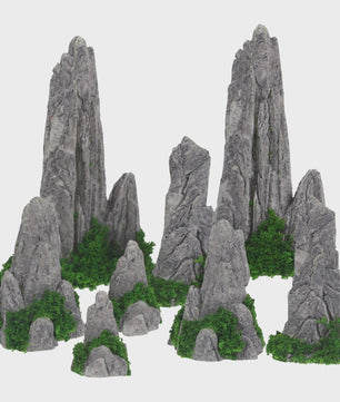 Set van 8 Decoratieve Rotsformaties met Mos voor Miniatuur Landschappen en Diorama's