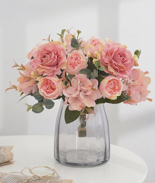 Retro Zijden Bloemenboeket: Vintage Rozen, Hortensia & Pioen voor Bruid & Decoratie