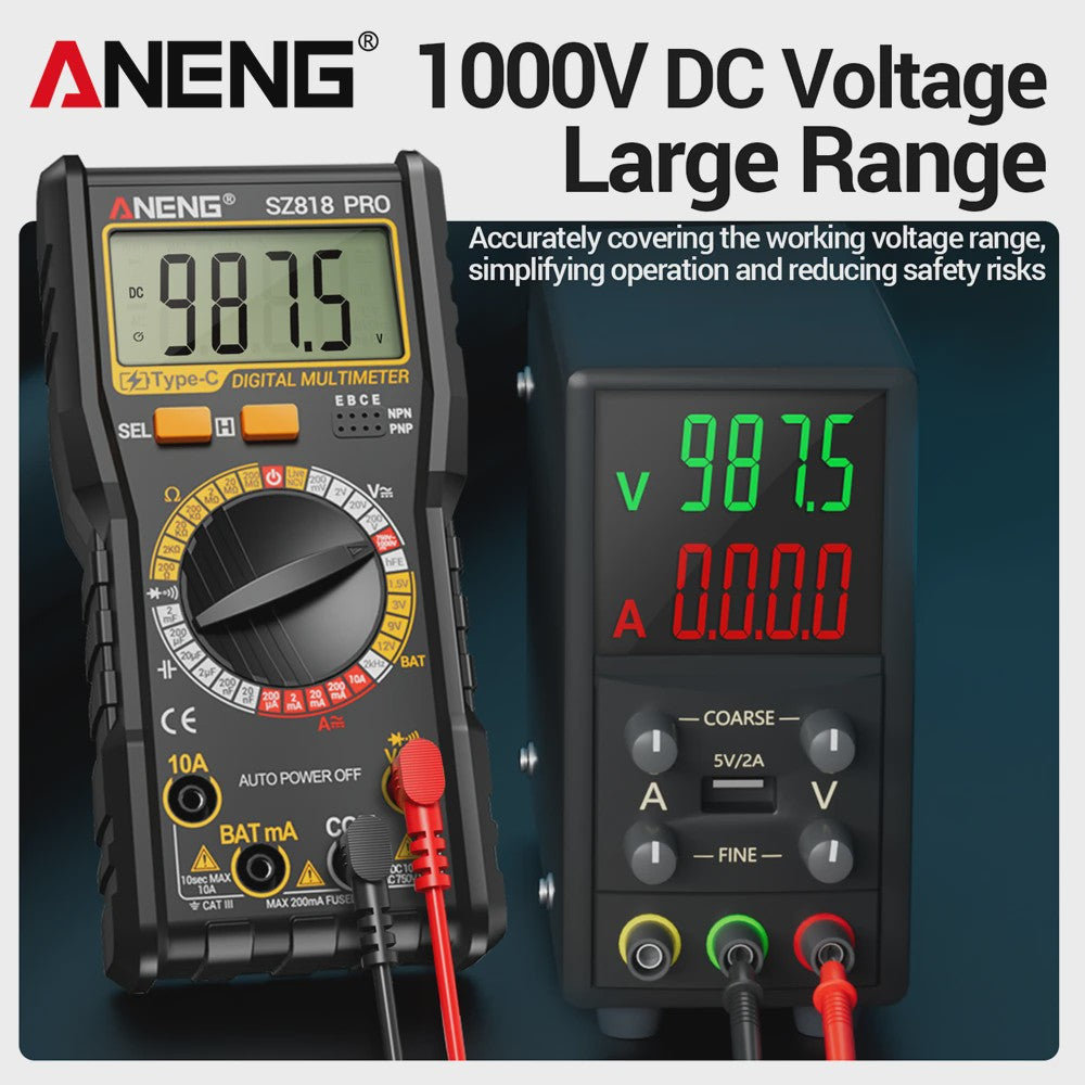 ANENG SZ818 Digitale Multimeter - Batterijtester, AC/DC Spanning & Stroom, Weerstand - Elektronica Reparatie Tool