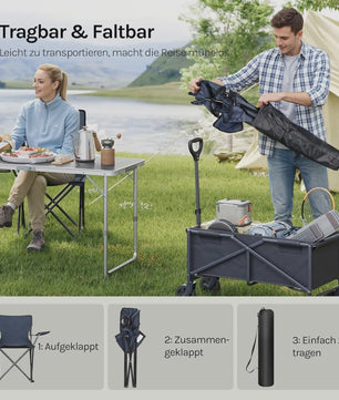 Set van 2 Campingstoelen met Drankhouder en Zijvak - Inclusief Draagtassen