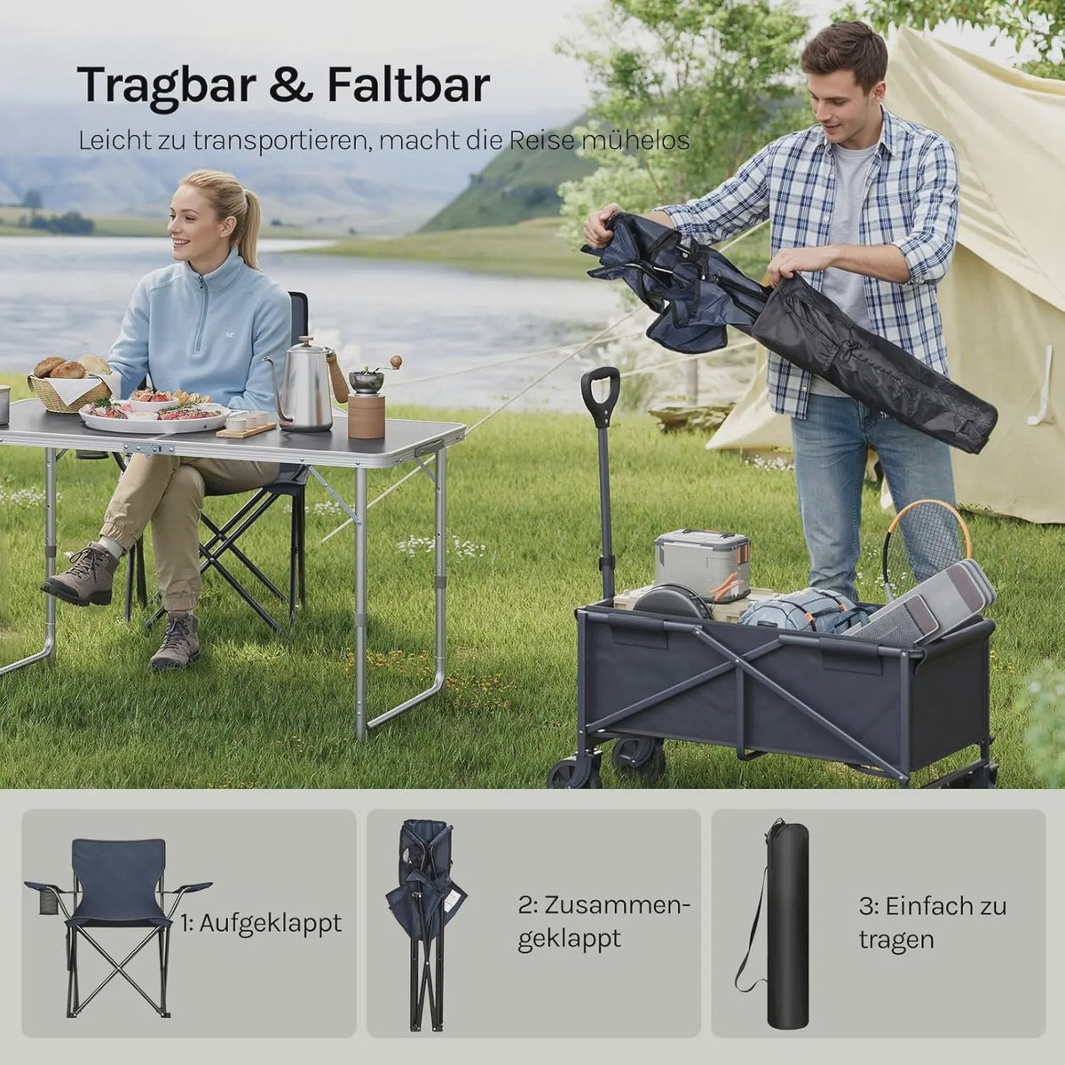 Set van 2 Campingstoelen met Drankhouder en Zijvak - Inclusief Draagtassen