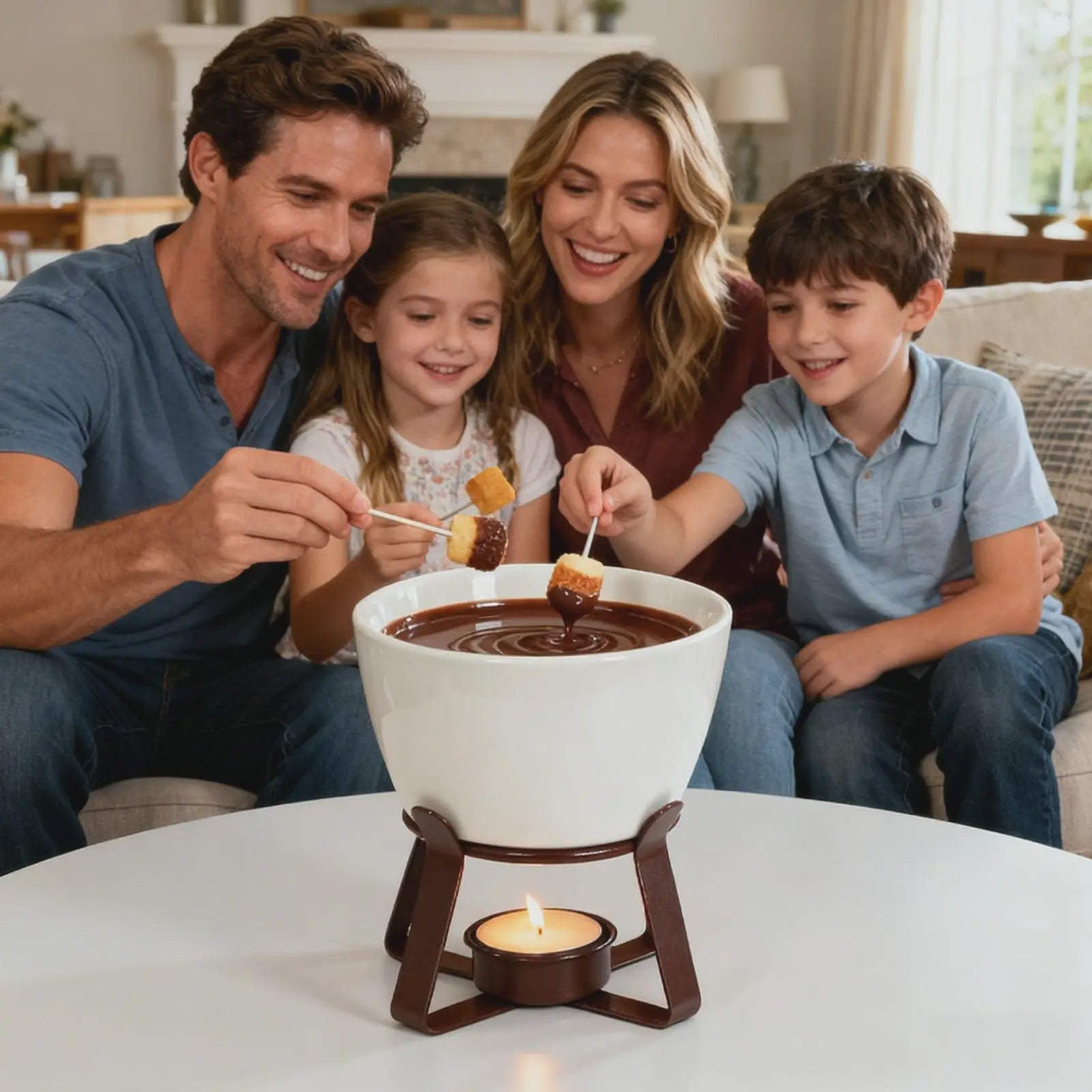 Fondue set met keramische pot (300ml) voor chocolade, kaas en snacks