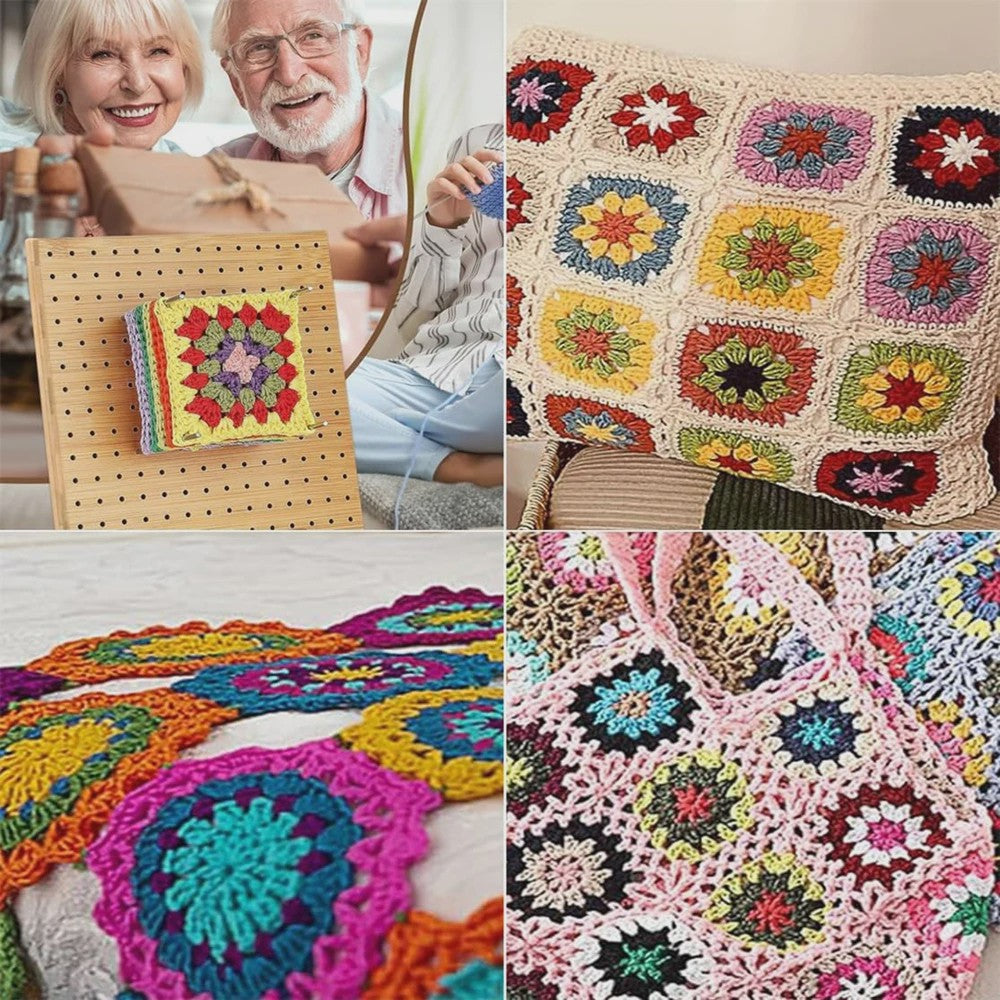 Bamboe Haakblokkeerbord met 25 Stalen Pinnen - 23x23cm - Perfect voor Granny Squares & Breien