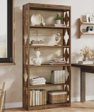 Tribesigns Hoge Boekenkast met 6 Niveaus - Rustiek Houtnerf Design