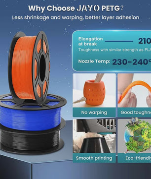 JAYO PETG 3D Printer Filament - 1.75mm Clear, 1.1kg, Hoge Taaiheid, Net Gewikkeld
