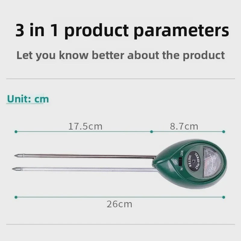 3-in-1 Bodemmeter: Vochtigheid, Licht & pH Tester voor Tuinplanten