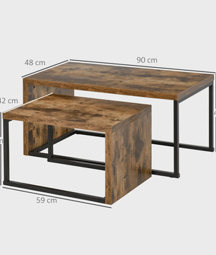 Homcom Set of 2 Coffee Tables with Metal Legs in Industrial Style for Living Room