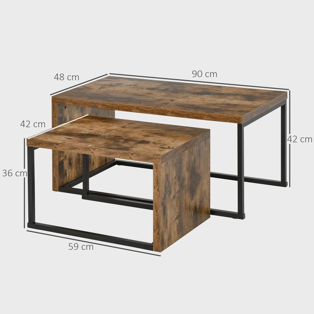 Homcom Set of 2 Coffee Tables with Metal Legs in Industrial Style for Living Room