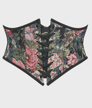 Bloemenprint Corset met Vetersluiting en Rits - Steampunk Gothic Stijl