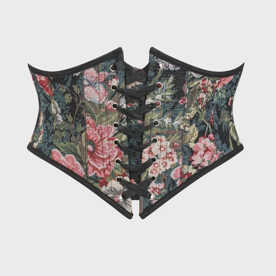 Bloemenprint Corset met Vetersluiting en Rits - Steampunk Gothic Stijl