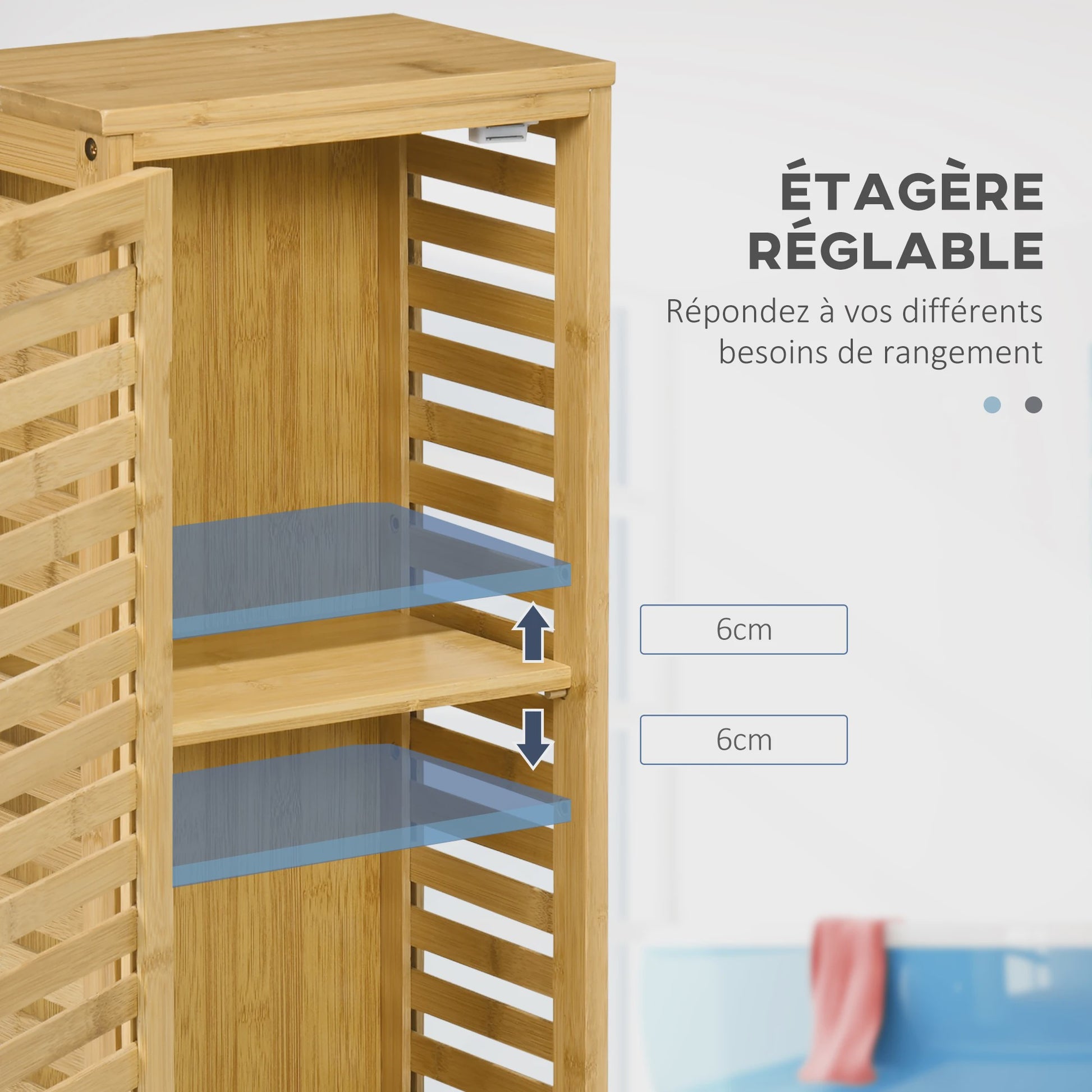 Kleankin Bamboe Badkamerkast met Verstelbare Plank - 30x70 cm