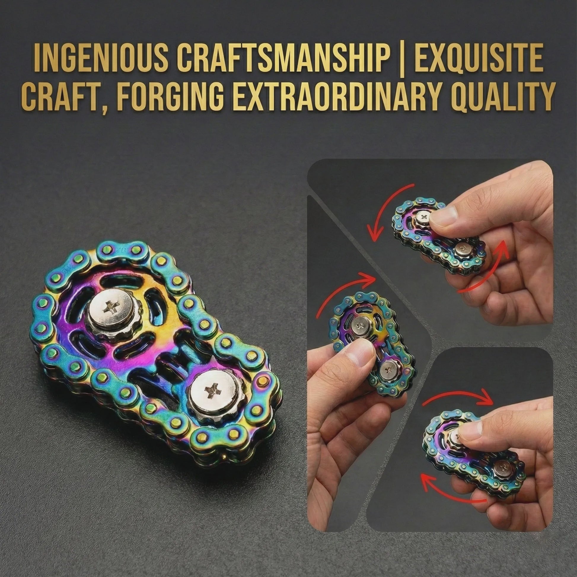 Fietsketting Fidget Spinner - Stille CNC Roestvrij Staal Gear Speelgoed voor Volwassenen
