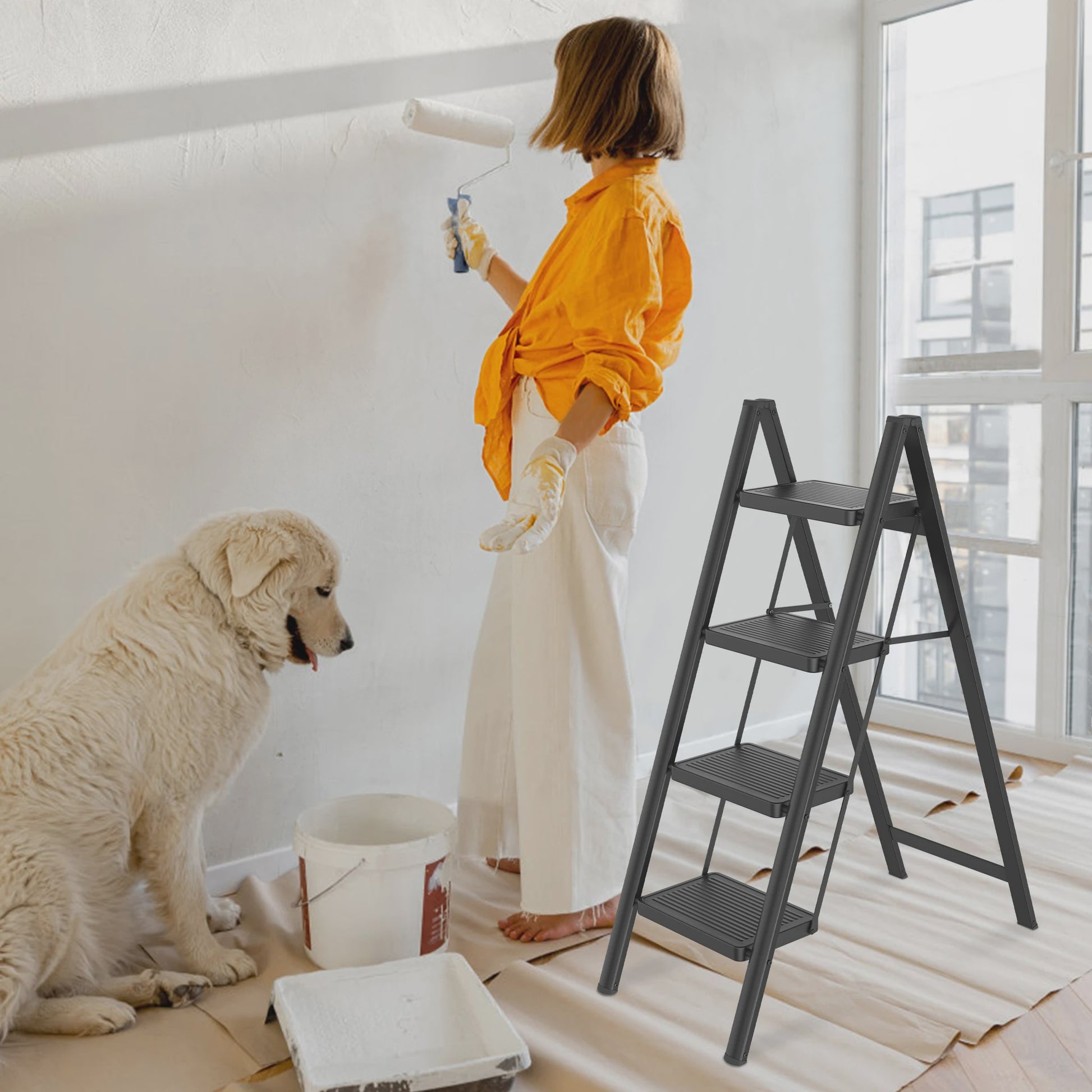 Opvouwbare Steekladder met Optionele Handgreep - 2/3/4 Treden, 250kg Belastbaar