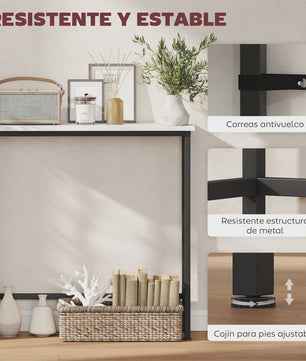Smalle Hal Console Tafel met Marmerlook en Zwart Metaal Frame - 75x24x76 cm