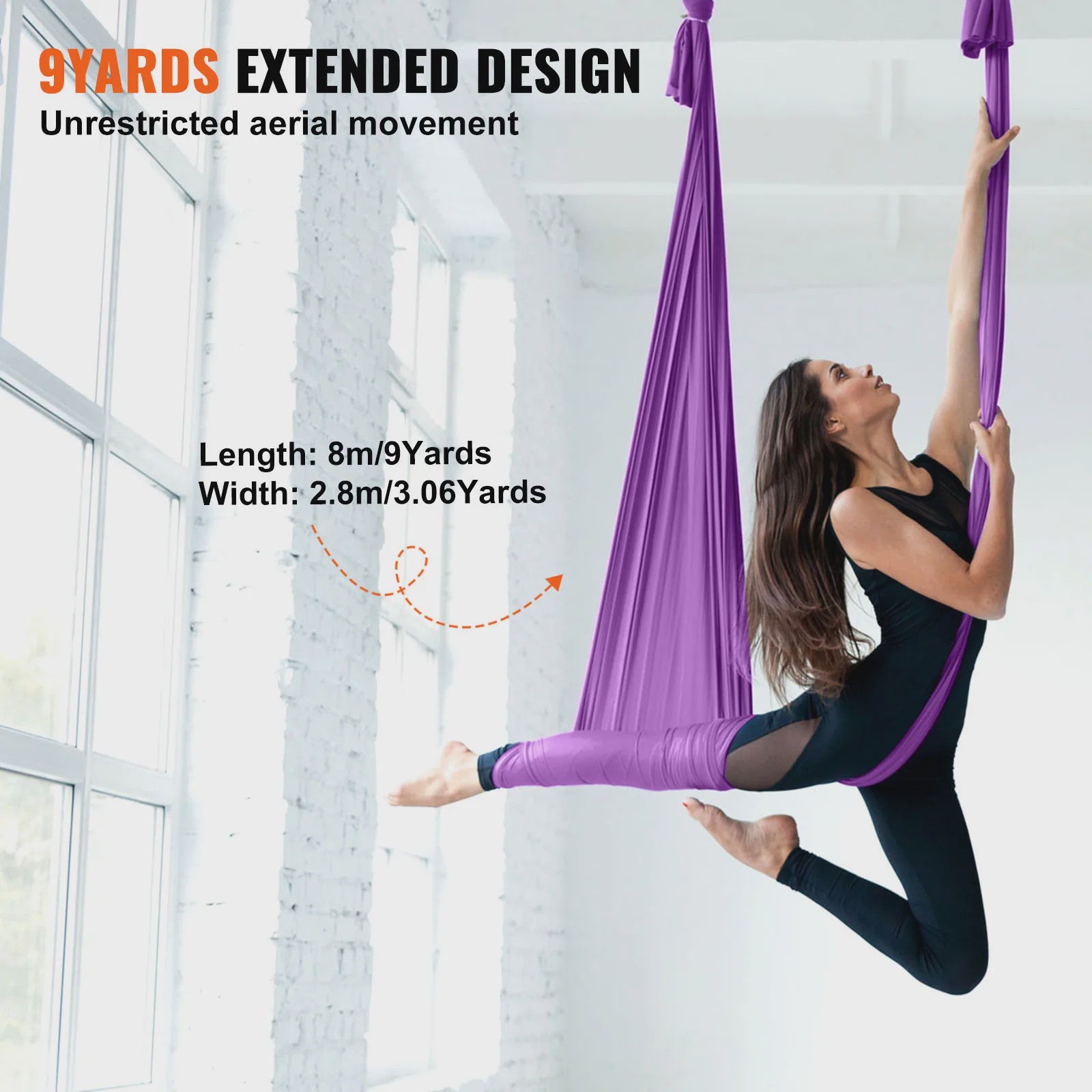 Aerial Yoga Hammock & Swing Starter Kit - 8.7/11 Yards Zijde Stof voor Alle Niveaus