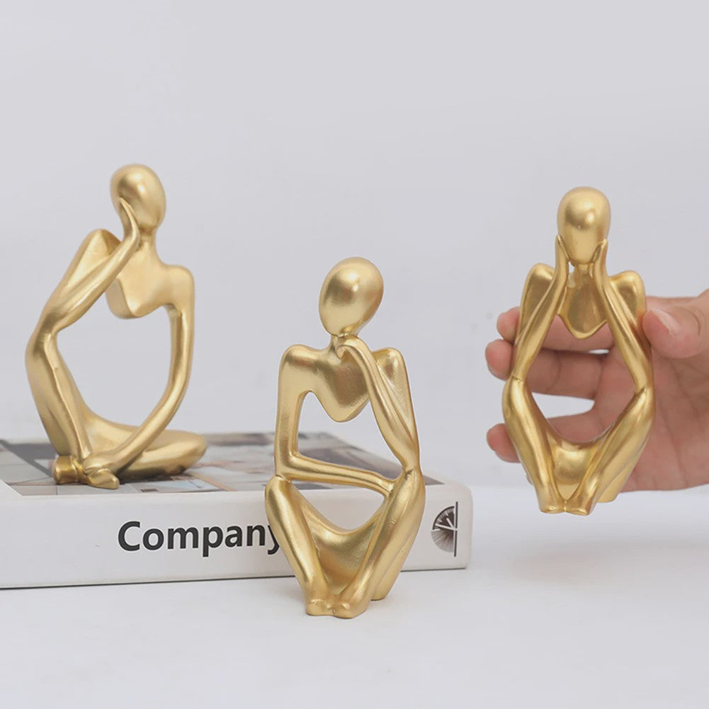 Set van 3 Abstracte Denker Beeldjes - Stijlvolle Hars Sculpturen voor Bureau & Woondecoratie