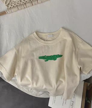 Trendy Kinder T-shirt met Dierenprint - Korte Mouw Zomer Kleding