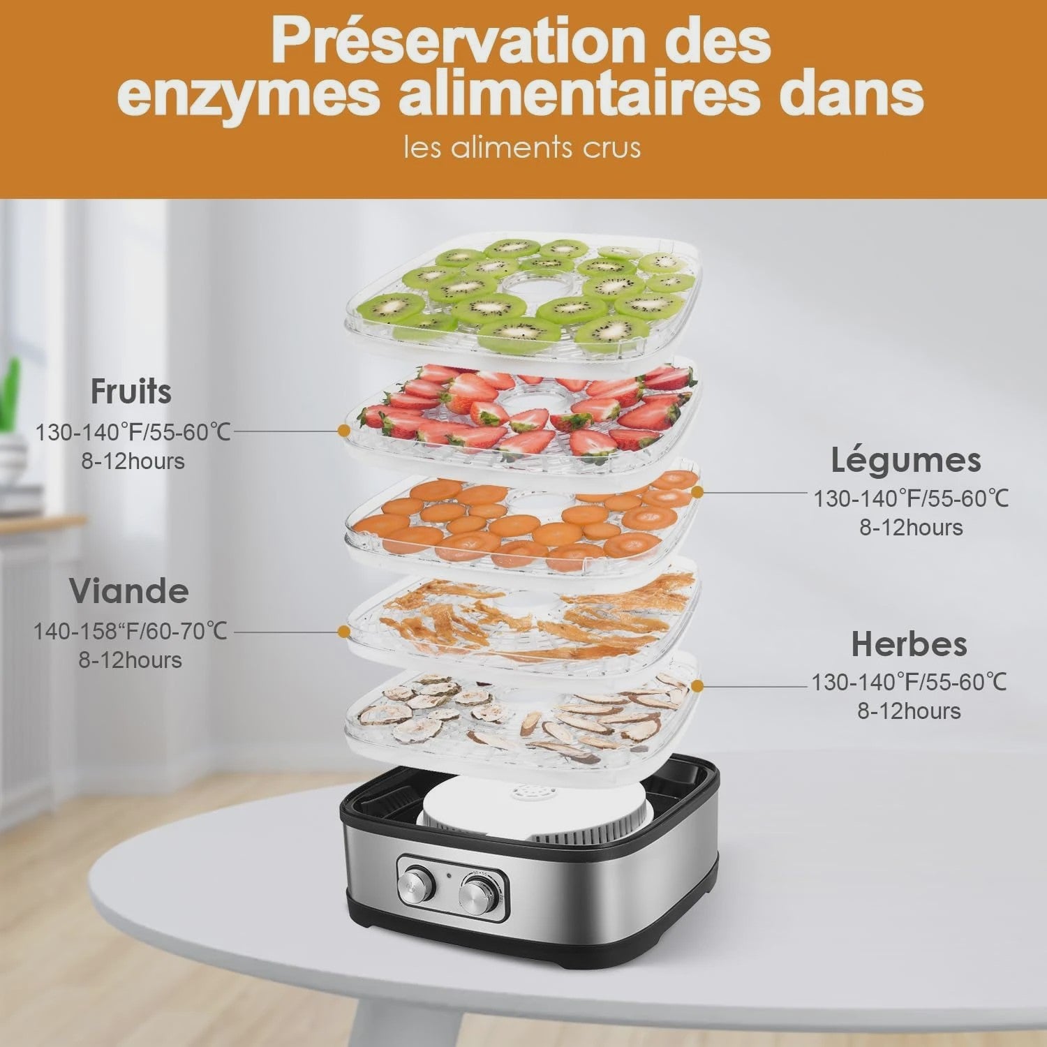 Food Dehydrator met 5 Verstelbare Trays en Temperatuurregeling (35-70°C)