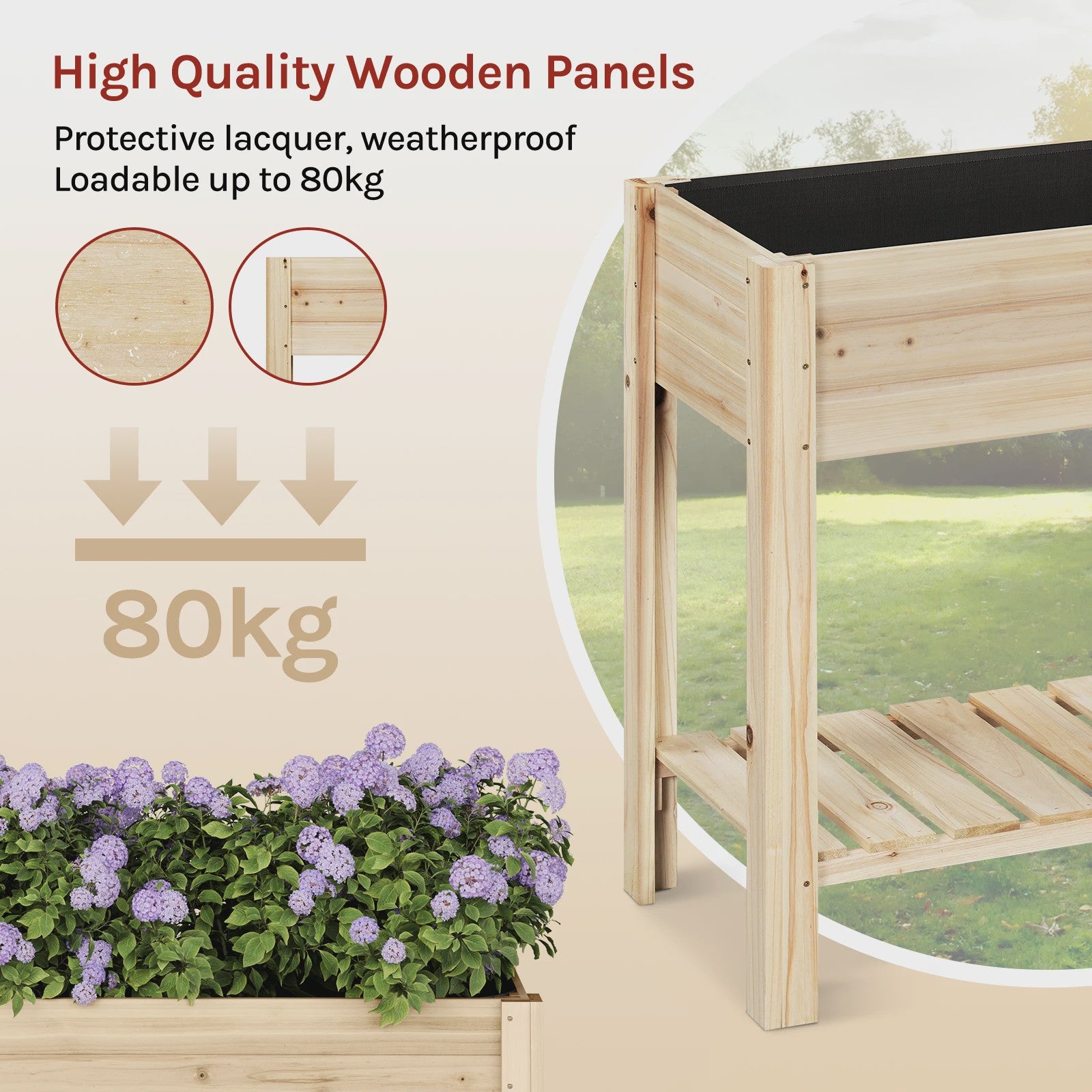 Houten Verhoogd Plantenbak met Plank - 80x75x40cm - Tuin & Balkon