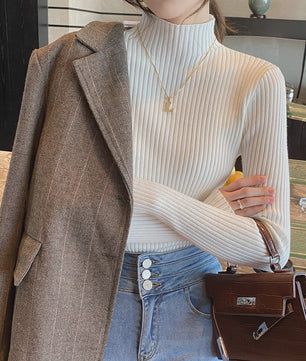 Elegante Dames Gebreide Basic Coltrui met Lange Mouwen - Slank & Chic Koreaans Design