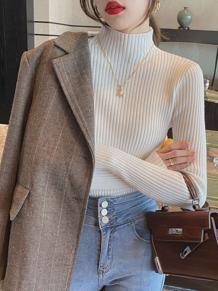 Elegante Dames Gebreide Basic Coltrui met Lange Mouwen - Slank & Chic Koreaans Design