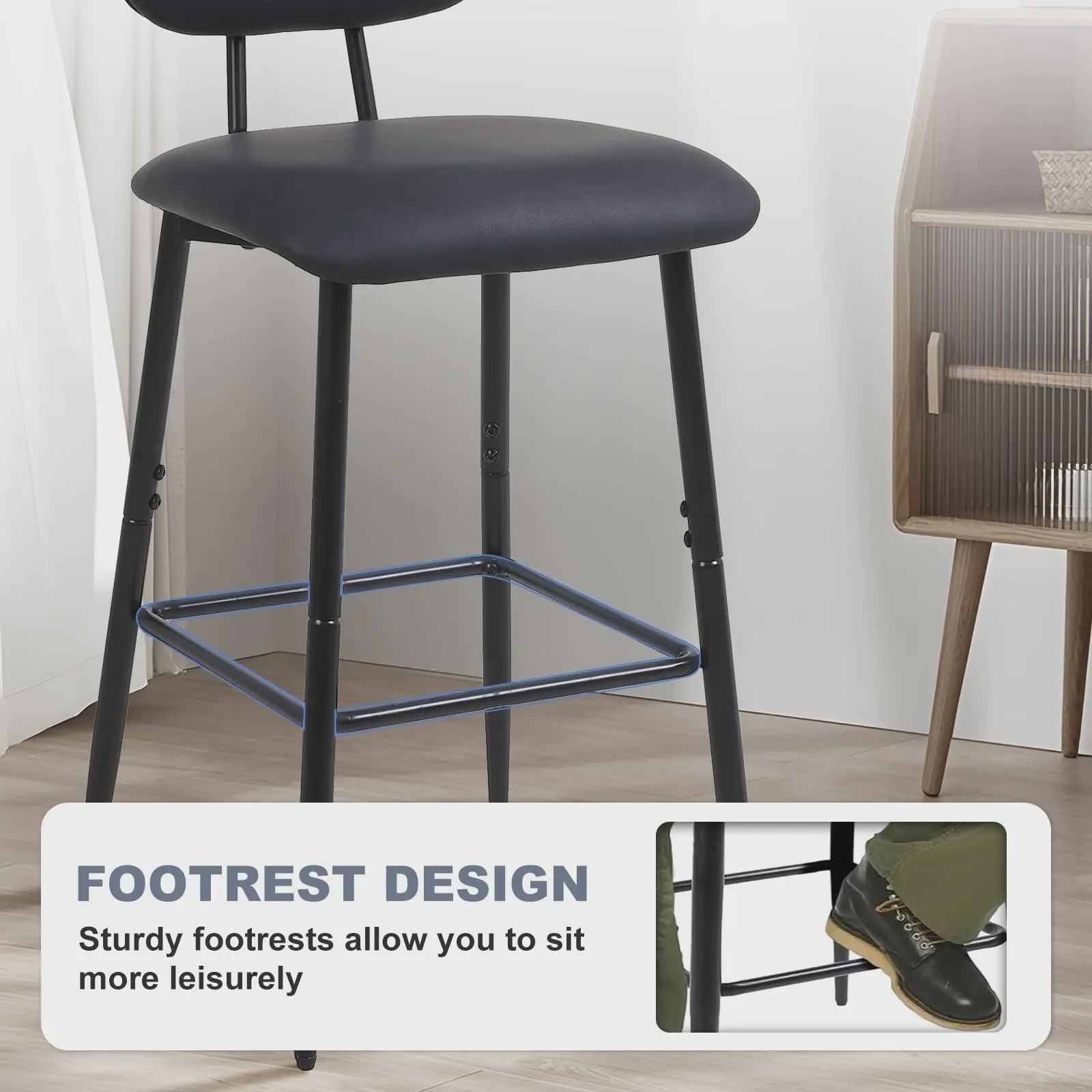 Set van 4 Luxe Barkrukken met Rugleuning - Keuken & Ontbijtbar Stoelen - Leerlook
