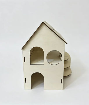 Houten Hamsterhuis met Twee Verdiepingen en Trapje - Speelhuisje & Schuilplaats