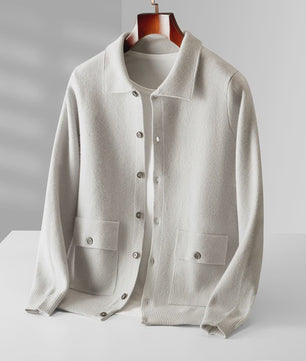 Heren 100% Kasjmier Vest met POLO Kraag - Gebreide Jas voor Herfst & Winter