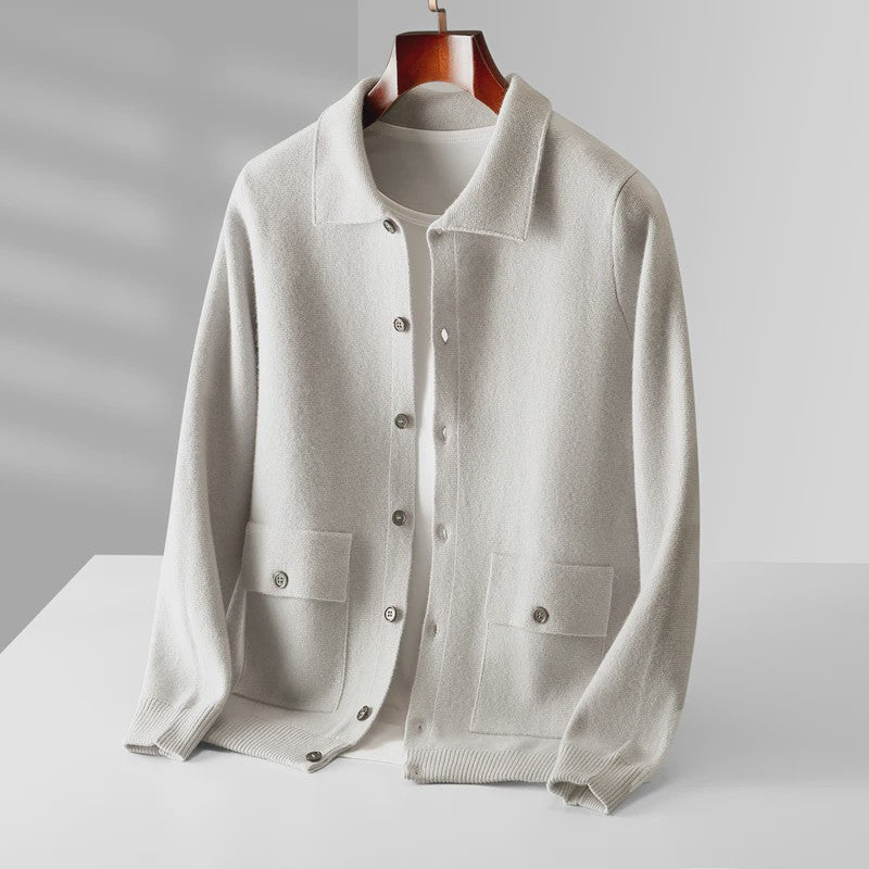 Heren 100% Kasjmier Vest met POLO Kraag - Gebreide Jas voor Herfst & Winter