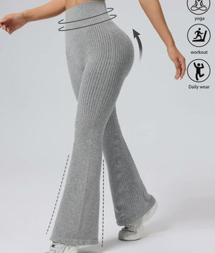 Hoge Taille Stretch Pantalon met Wijde Pijpen voor Dames - Slim Fit, Ideaal voor Workout & Casual Gebruik