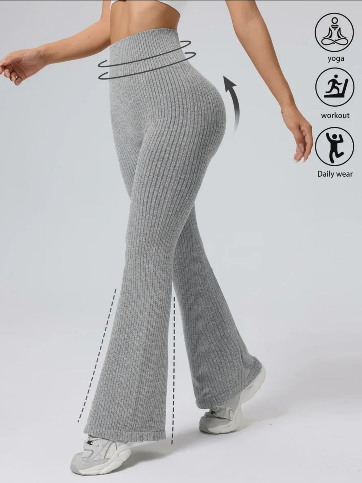 Hoge Taille Stretch Pantalon met Wijde Pijpen voor Dames - Slim Fit, Ideaal voor Workout & Casual Gebruik