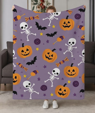 Halloween Pluche Deken met Kraai, Maan & Sterrenprint - Zachte Plaid voor Bank, Bed & Woonkamer