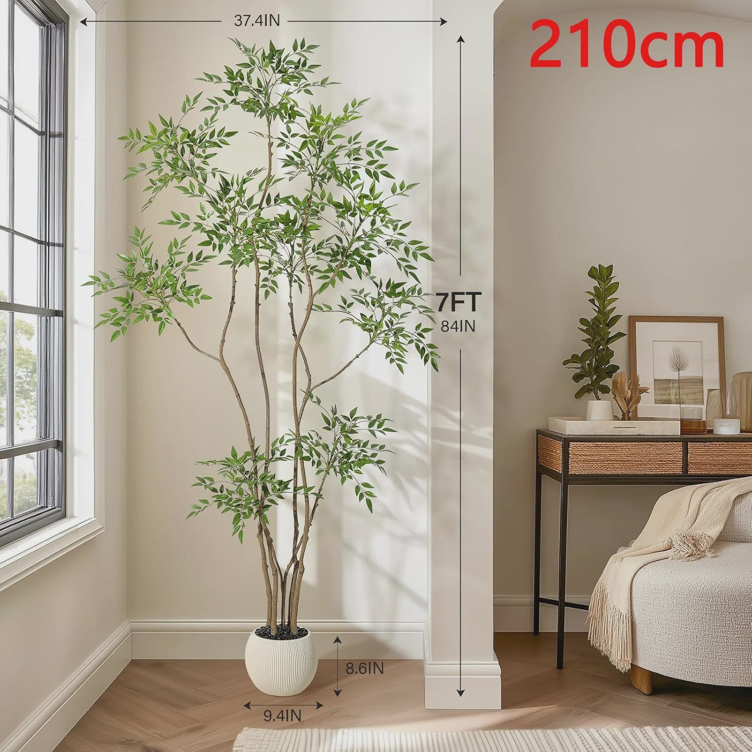 Kunstplant Nandina - Stijlvolle Vloerplant in Grijze Pot voor Binnen