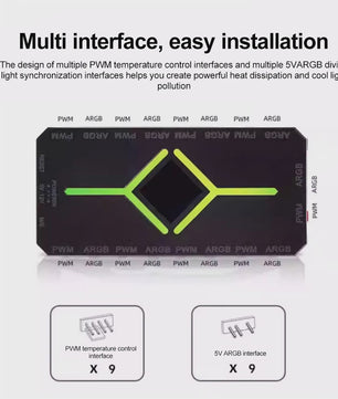 5V ARGB & PWM Fan Hub Controller met 9 Poorten - PC Case Fan Uitbreiding