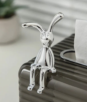 Set van 2 Zilverkleurige Konijnenbeeldjes - Decoratie voor Woonkamer, Slaapkamer, Auto & Bureau