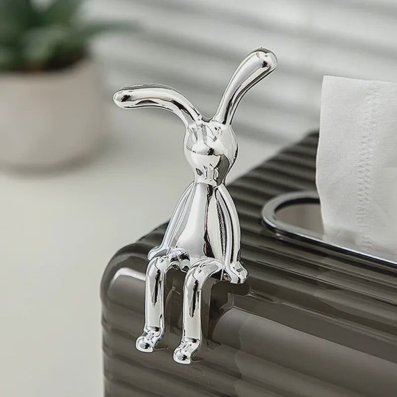 Set van 2 Zilverkleurige Konijnenbeeldjes - Decoratie voor Woonkamer, Slaapkamer, Auto & Bureau